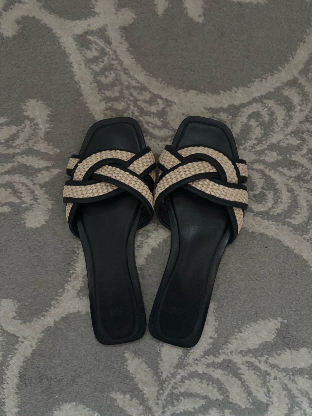 H&M Woven Strap Slide Sandals - Black and Beige